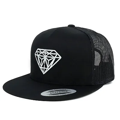 Oversize XXL White Diamond Embroidered 5 Panel Flatbill Snapback Mesh Cap • $24.99