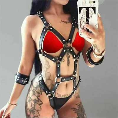 Women Leather Harness Lingerie Strap Body Bondage Suspender Belts Gothic Garter • $18.24