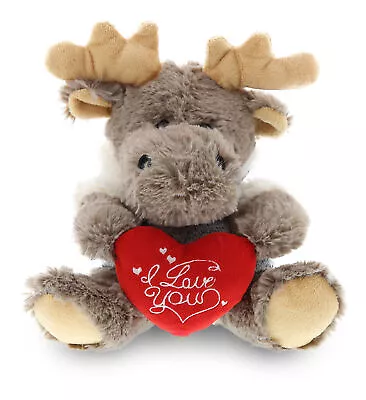 DolliBu I LOVE YOU Cute Sitting Moose With Sweater And Red Heart Plush – 9 Inch • $21.08