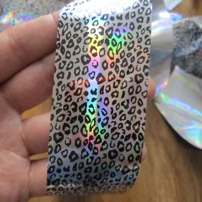 Nail Art Holographic Silver Leopard Foil Wrap Transfer Glitter Sticker 1 Mete... • £1.90