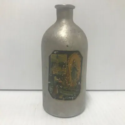 Vintage Tin Lourdes Holy Water Bottle -  (4  X 1 3/4 )  (FC108-1 T1184) • $49.95