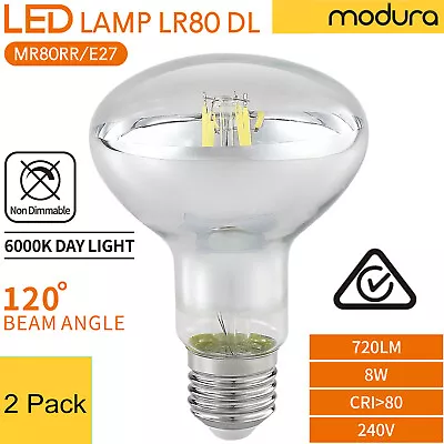 2 X R80 E27 8W 6000K 720lm Daylight Reflector LED Filament Bulb Lamp ES Globe • $34.99