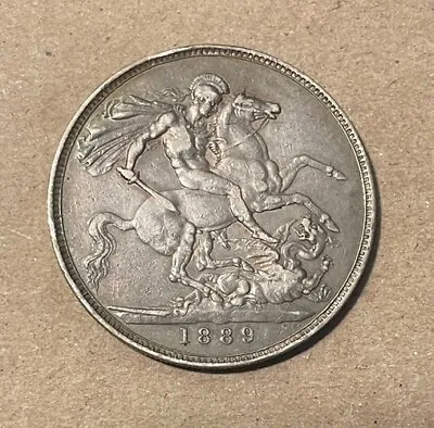 Great Britain - 1889 Large Silver Victorian Crown • $98