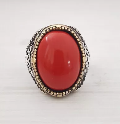 Natural Red Coral 925 Sterling Silver Gemstone Handmade Gift Men's Ring Size • $52.99