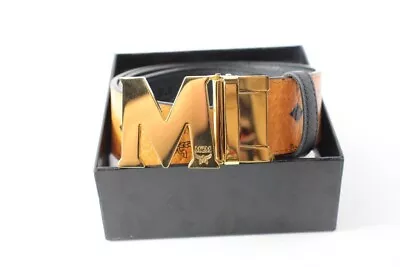 MCM Claus Gold M Buckle Cognac Leather Reversible Belt • $225