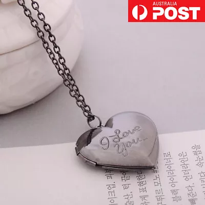 I Love You Heart Frame Photo Locket Necklace Vintage Chain Pendant Women Gift • $9.95