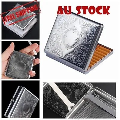Stainless Steel Silver Cigarette Case Pocket Pouch Holder Box Double Sided AU • $5.99