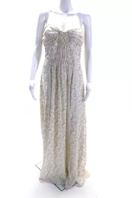 ERIN Erin Fetherston Womens Sweetheart Metallic Print Maxi Dress White Size 12 • $97.59