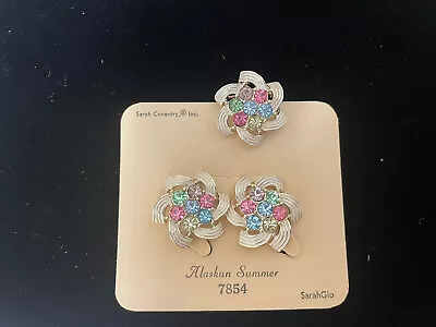 Vintage Sarah Coventry Brooch And Earring Set - Alaska Summer • $20