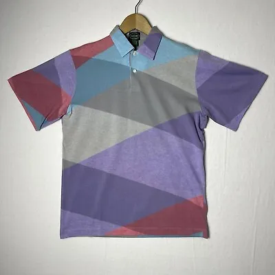 Vtg 1980s IZOD Abstract Golf Polo Shirt Size Medium Pastel SS Color Block Preppy • $24.99