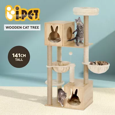 I.Pet Cat Tree Tower Scratching Post Scratcher 141cm Wood Bed Condo House Ladder • $75.95