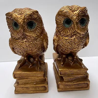 Vintage Mid Century Modern Owl Bookends Gold 1966 Progressive Art Products • $44.95