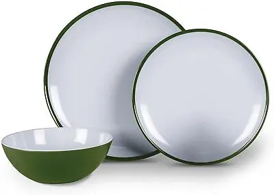 Kampa Fern Green Melamine 12 Piece Dinner Set Camping Caravan Tableware • £31.81