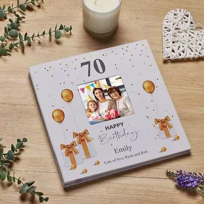 Personalised 70th Birthday Photo Album Linen Cover With Gold Balloons LLPA-25 • £25.99