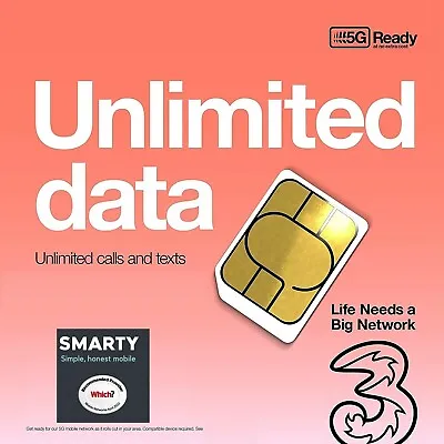 💥 Three Mobile Unlimited Data Mobile Broadband SIM Card For Mobile Tab IPad PS4 • £5.34