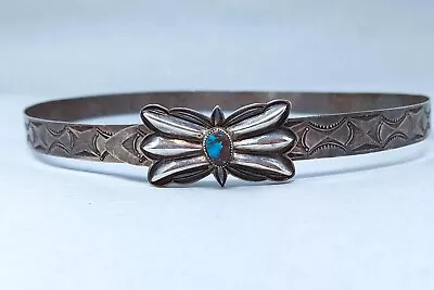 Vintage Navajo Sterling Silver Hat Band With Bizby Turquoise • $995
