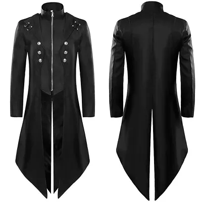 Men Mid-Length Swallow-Tailed Coats Jacket Zipper Button Medieval Rock Punk Coat • $40.23