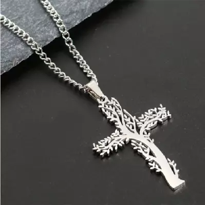 CROSS TREE LIFE CHRISTIAN PRAY Pendant 20  925 Sterling Silver Plated Necklace  • $13.97