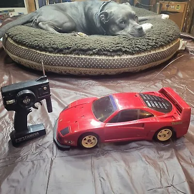 Vintage 1991 Red Ferrari F40 RC Car With Remote Charger 15  Tamiya Quick Drive • $99