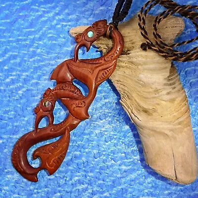 Large Maori Double Manaia Fish Hook Pendant Macrame Necklace Hei Matau • $24.64