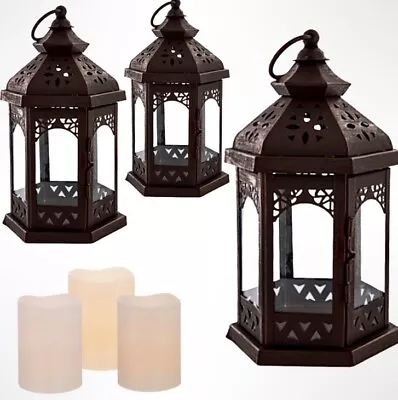 Moroccan Style Hexagonal Lantern (Set Of 3) W/ LED Wax Candles • $36