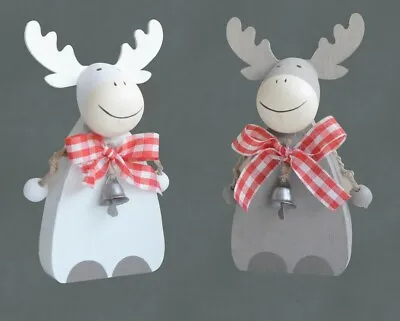 £4.99 • Buy 13cm Chunky Wooden Christmas Reindeer Decorations (Pair )