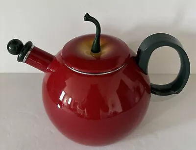 COPCO Enamel Metal Red Apple Teapot Kettle 2.5 Qt 1980's Lightly Used Very Clean • $22.50