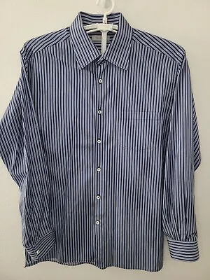 Ermenegildo Zegna Button Up Striped Blue Shirt Mens 2XL XXL Long Sleeve XXL24 • $35