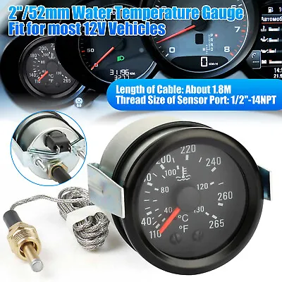 Universal 2  52mm 1/2NPT Car Truck Auto Water Temperature Gauge Meter W/Sensor • $17.98