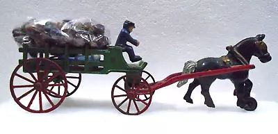 Original Kenton Cast Iron Toy Horse Drawn Wagon 1 Horse With Barrels • $225