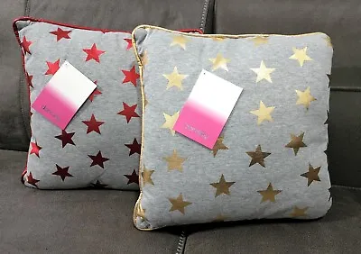 Christmas Star Square Throw Pillows Heather Gray Sweatshirt Metallic Red Gold • $44.99