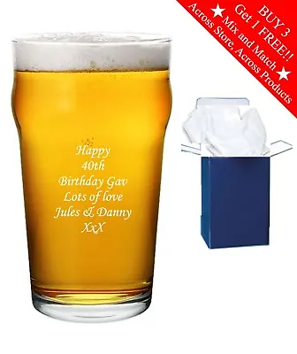 Personalised Engraved Pint Beer Glass Birthday Gift Any Age 18th 21st 30th 40th • £9.95