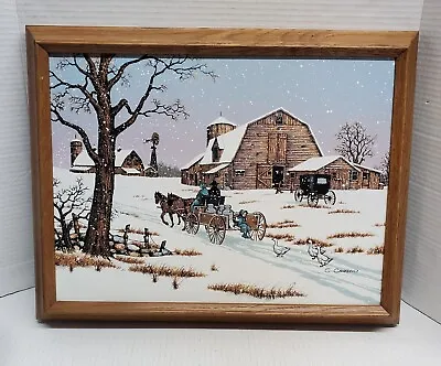 C Carson “Amish Winter Landscape” Framed Serigraph Painting Snowy Winter Farm • $45