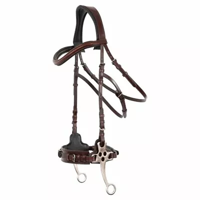 Horse Equestrian Brown Genuine Leather Hackamore Bridle & Reins Set • $127