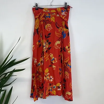£8 • Buy Vintage Red Flare Floaty Skirt Floral Print Summer Holiday Sz 6 60s 70s