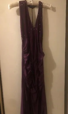 Purple Sparkly Ruched Halter Neck Maxi Dress • £2