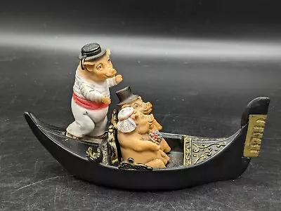 Vintage Pigs In Venetian Gondola Hand Painted Figurine Decor Missing Piece *** • $17.49