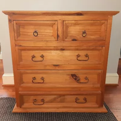 Segusino 5 Drawer Knotty Pine Wood Chest Of Drawers Rustic Iron Handles Mexico • $300