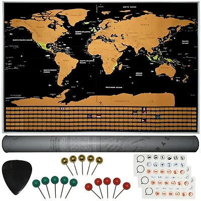 Scratch Off World Map 32  X 23  Topographic Map Poster With Pins And Stickers • $19.99
