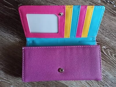 Pink Magenta Leather Vinyl Wallet Bright Multicolor Blue Yellow * NEVER * Used • $17