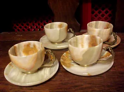 £27.06 • Buy Vintage: Four ONYX Coffee Cups And Saucers - Brass Trim .. French ?