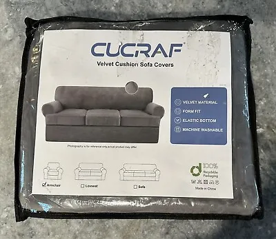 CUCRAF T Velvet Cushion Sofa Cover 2 Piece Armchair Slipcover- Gray • $20