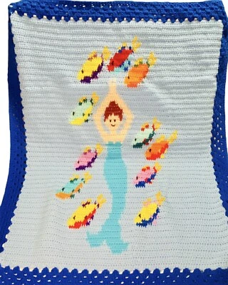 $52.30 • Buy Mermaid Tail Fish Sea Warter Crotchet Blanket Throw Afghan Granny Square