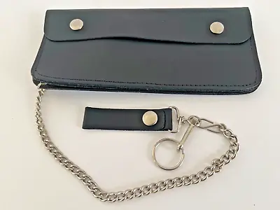 VTG Black Leather Biker Trucker Wallet Snap Closers 9.25  X 4   With 12  Chain • $27.49