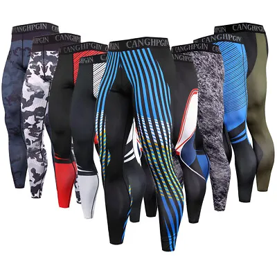 Compression Leggings Men's Running Sports 3D Print Gym Pants Quick Dry Trousers • $16.99