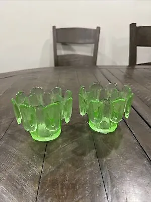 Viking Glass Spring Green Finnish Crown Candle Holder 3” Set Of 2 • $46.74