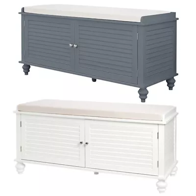 £129.95 • Buy Wooden Upholstered Shoe Bench Cabinet Organiser 2 Door Storage Window Seat Hall