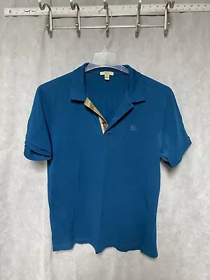 Burberry Brit Polo Shirt Men 2XL XXL Blue Nova Check Short Sleeve Casual Pique • $55.99