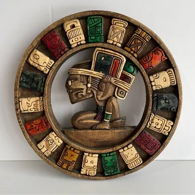 Aztec Mayan Wood Carving Calendar Decorative Colorful Round Hanging Artwork EUC • $31.75