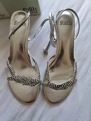 FAITH LADIES LOW HEEL SANDALS SHOES IN SILVER METALLIC Size UK 6 • £12